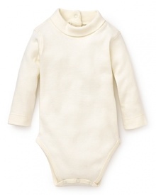 A mock neck adds a unique touch to this basic cotton bodysuit from Pearls & Popcorn.