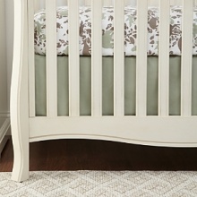 A coordinating solid canvas crib skirt in a soft sage green.The American Academy of Pediatrics and the U.S. Consumer Product Safety Commission have made recommendations for safe bedding practices for babies. When putting infants under 12 months to sleep, remove pillows, quilts, comforters, and other soft items from the crib.