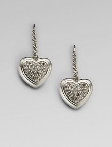 From the Cable Heart Collection. Graceful hearts, encrusted with pavé diamonds, drop from sterling silver cables. Diamonds, 1.1 tcw Sterling silver Drop, about ½ Ear wire Imported