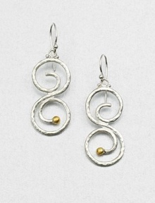 A hammered sterling silver swirl design accented with radiant 24k gold. Sterling silver24k goldDrop, about 1.5Hook backImported 