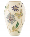 Give your decor a lift with the fresh and breezy Botanical Butterfly vase. Periwinkle florals and graceful butterflies with the look of traditional cloisonne capture the glory of spring in Lenox porcelain. With a simple silhouette and radiant gold accents for added elegance. Qualifies for Rebate