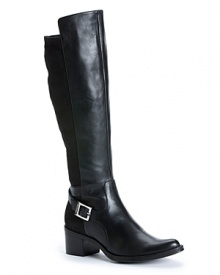 These Calvin Klein boots add a bit of height to your style while maintaining the look of tall, flat boots. Visually distinctive shafts feature microfiber stretch panels to ensure the perfect fit.