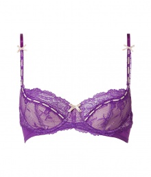 Super sexy candy purple Artistry contour bra by Elle MacPherson Intimates - This supermodel-approved contour bra is sultry with a fun vintage feel thats both naughty and nice - Poly-blend floral lace bra with slightly padded half cups, slim adjustable straps, and back hook and eye closure - Looks great under most outfits