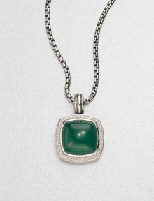 From the Albion Collection. A stunning green onyx cabochon surrounded by dazzling diamonds set in sleek sterling silver. Green onyxDiamonds, .46 tcwSterling silverSize, about .7Fixed baleMade in USA Please note: Chain sold separately. 