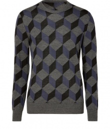 Inject an edge of optical allure into your everyday favorite knitwear with PS by Paul Smiths graphic print pullover - Rounded neckline, long sleeves, fine ribbed trim, slim fit - Pair with jeans and Chelsea boots