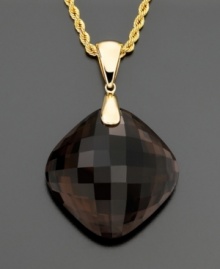 A standout style that enhances every look. A glamorous cushion-cut smoky quartz (54 ct. t.w.) dangles from a polished 14k gold bale and rope chain. Approximate length: 18 inches. Approximate drop: 1-3/4 inches.