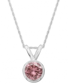 Perfection in pink. A round-cut, bezel-set pink diamond (1/2 ct. t.w.) shines in a luminous 14k white gold setting. Approximate length: 18 inches. Approximate drop: 3/8 inch.