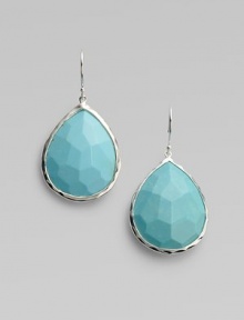 Exuberant turquoise, faceted into graceful teardrops are delicately set in sterling silver. Turquoise Sterling silver Drop, about 2 Ear wire Imported