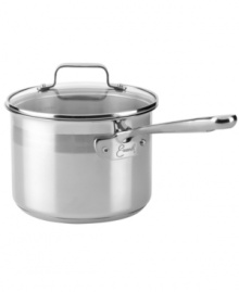 A real stove topper! Emeril packs professional promise & outstanding performance into this stainless steel saucepan. A brilliant base of aluminum and stainless captures heat fast and spreads it evenly, while the glass lid traps in vital moisture, flavor and nutrients to each and every meal. Lifetime warranty.