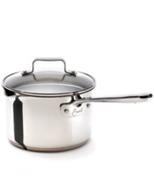 A chef's special mix of copper and aluminum creates a dynamic base that delivers consistent heat in a flash. The ideal size to poach eggs, cook grains, simmer sauces and more, this stainless steel essential features pouring spout, measurement marks and a straining lid. Lifetime warranty.