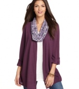 Elementz cuddles in the cutest faux cardigan with an attached inset tee and scarf for effortless wear-now layering.