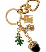 Show your love for Juicy Couture this fall with an autumn-themed embellished key ring - Logo and tonal crystal accents throughout, gold-toned brass - Perfect for adding a playful twist to your glamorous new season accessories collection