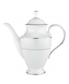 A sweet lace pattern combines with platinum borders to add graceful elegance to your tabletop. The classic shape and pristine white shade make this coffee pot a timeless addition to any meal. From Lenox's dinnerware and dishes collection. Qualifies for Rebate