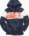 Throwback. He can stay warm and destroy concrete in retro style with this DC Shoes hoodie.