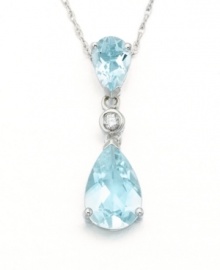 Dazzling pear-cut aquamarines (1-1/2 ct. t.w.) and the icy luster of 14k white gold combine for a luxurious look. Features a sparkling diamond accent at center. Chain measures 18 inches.