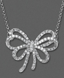 Get wrapped up with this sweet 14k white gold bow pendant shimmering with round-cut diamonds (1/2 ct. t.w.). Approximate length: 16 inches. Approximate drop: 1/2 inch.