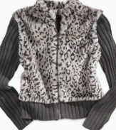 Make her going-out look ever more cute and cozy with the faux-fur print on this sweater from Forever and Ever.