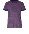 Always favorite stripes get an old-school remake in Marc by Marc Jacobs super soft cotton tee, perfect for starting off lazy weekends in style - Rounded neckline, short sleeves, blue trim - Classic straight fit - Wear with sweats and sporty sneakers, or layer under cozy knits and favorite cashmere scarves