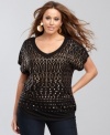 Edgy studs of various shapes and facets give this INC plus size top a touch of tough-girl chic!