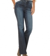 These DKNY Jeans feature a well-worn wash and a timeless bootcut silhouette for the look of vintage favorites!