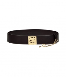 Cinch your look in luxe style with this trend-right leather belt with a lock-detailed buckle - Smooth leather with lock gold-tone buckle with key on a chain detail - Wear with a tie-neck blouse, a pencil skirt, and a long cardigan