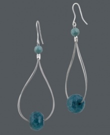 A little splash of color. Avalonia Road's destination-inspired earrings combine pretty teardrops with two teal agate beads (11 ct. t.w.). Set in sterling silver on french wire. Approximate drop length: 1-1/2 inches. Approximate drop width: 1/2 inch.