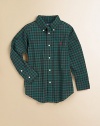 A cotton oxford button-down shirt embroidered with Ralph Lauren's pony offers a handsome, preppy-in-plaid look.Pointed button-down collarLong sleeves with single-button barrel cuffsButton-frontShirttail hemCottonMachine washImported Please note: Number of buttons may vary depending on size ordered. 