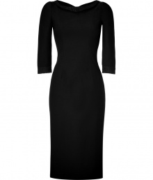 Channel sophisticated style with a sexy edge with this figure-hugging dress from LWren Scott - Bateau neck with fold over collar with lace trim, three-quarter sleeves with lace cuffs, fitted bodice, pencil style skirt, concealed back zip closure - Pair with sky-high platforms, a slim trench, and a statement clutch