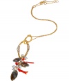 This glamorous necklace is an ultra-chic addition to any outfit - Stunning necklace with coral, pearls, gemstones and crystal detailing on a gold-plated filigree link chain - Style with elevated basics for day or with cocktail-ready attire for evening - Made by famous jewelry genius and celeb favorite Alexis Bittar