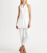 An undeniably feminine take on a classic design, this stretch cotton style offers clean lines and waist-flattering details.Collar neckSleevelessWaist dartsButton frontPrincess seamsCurved hemAbout 31 from shoulder to hem72% cotton/23% polyamide/5% Lycra®Machine washImported of Italian fabric Model shown is 5'11 (180cm) wearing US size 4. 