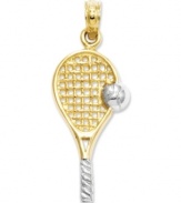 Match point! This sporty tennis racquet and ball charm is a winning combination. Crafted in 14k gold and sterling silver. Chain not included. Approximate length: 1-1/10 inches. Approximate width: 2/5 inch.