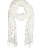 Luxe ivory fringe scarf from Ermanno Scervino - Add a stylish accent with this lovely fringe scarf - Embroidered detail with fringed hem - Wrap this scarf around your neck, wear it around your head, or tie on your favorite It bag