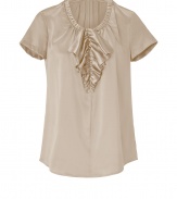 A stylish go-to for work or play, this ruffle-detailed silk top from Steffen Schraut injects easy elegance to any look - Gathered round neck, short sleeves, ruffle front bodice, gathered back yoke, slightly curved hem, relaxed silhouette - Style with slim trousers, a pencil skirt, or skinny jeans