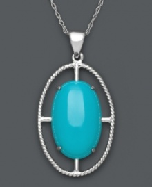 A touch of color. An oval-shaped turquoise stone (12 mm x 20 mm) attracts attention in a pretty, sterling silver setting. Approximate length: 18 inches. Approximate drop: 1-1/2 inches.