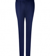 Elegant pants in fine, pure cotton - Soft yet durable, lighter weight material - Vibrant in dark blue - Modern silhouette is slim and straight, more fitted through legs - Crease detail from hip to hem flatters and elongates the silhouette - Side pockets, flap pockets at rear - Tab waist and belt loops - Polished to perfection, ideal for parties and evenings out - Pair with a cashmere pullover, a blazer and button down and leather lace-ups or trainers