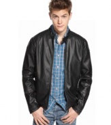 Add some zip to your ordinary weekend look -- this moto jacket from Kenneth Cole Reaction shifts you into the fast lane.