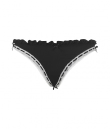 Luxurious thong in fine black synthetic blend - really comfortable thanks to the stretch - with elegant lace detail and comfortable slim band - perfect, snug fit - stylish, sexy, seductive - goes under (almost) all outfits