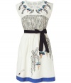 This folkloric-inspired dress from Hoss Intropia brings a whimsical accent to your day look - Round neck with embroidery, print detailing at bust, contrasting grosgrain bow belt, floral printed skirt with colorblock detail at hem - Style with a cropped cardigan and peep-toe platforms