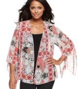 A silky kimono jacket makes the ultimate layering piece. Style&co.'s lightweight topper features an intricate print and sheer chiffon!