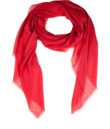 With a lighter weight cashmere and contemporary fringed edges, Jil Sanders crimson scarf is a luxe way to polish your look - Allover fringed edges - Wear over a leather jacket, button-down and tailored ankle trousers