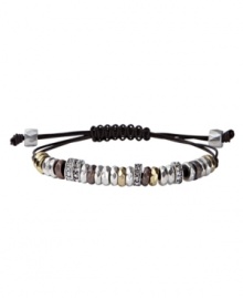 Bring life to your wardrobe with fresh metallics by Fossil. Bracelet features a trendy, chocolate brown leather cord decorated with faceted rondelle beads. Crafted in vintage tone mixed metal with pave-set crystal details. Approximate diameter: 2-1/2 inches.