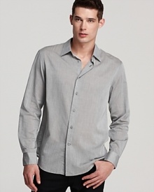 Every guy has a favorite shirt, and this cool, crisp cotton button-down from John Varvatos Star USA fits the bill. So soft and comfortable, with back darts for a tailored slim fit, you'll wear it even on the weekend.