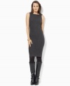 Lauren by Ralph Lauren's timeless knit sheath dress is finished with faux-leather trim at the neckline for a modern edge.