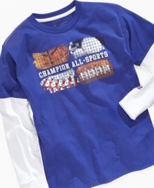 Take him out to the ballgame. This layered long-sleeve tee from Champions is a snug look for winter.