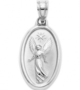 An angel to watch over and protect you. This beautiful sculpted charm features a guardian angel on one side, with the script I will keep watch over you on the flip side. Crafted in 14k white gold. Chain not included. Approximate length: 1 inch. Approximate width: 4/10 inch.