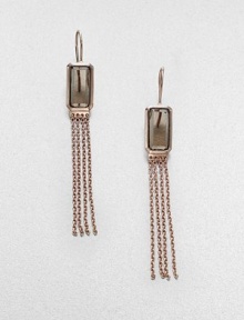 An elegant design featuring faceted, smokey quartz stones and a chain link tassel in sterling silver and 18k gold, finished in the warm glow of 18k rose goldplating. Smokey quartzSterling silver and 18k gold with 18k rose goldplatingDrop, about 2.5Hook backImported 