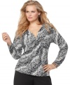 Show off your sassier side with Jones New York Signature's long sleeve plus size top, spotlighting a snakeskin print.