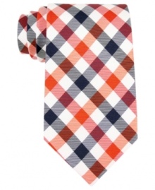 Give your stripes a break and square off with this cool plaid tie from Tommy Hilfiger.