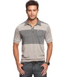 A polo without a hint of prep: The Burn Out color-blocked pocket polo from Marc Ecko Cut & Sew.