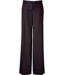 Luxurious pants in a fine, brown wool-angora blend - New wide silhouette, with a narrow waistband - Figure-flattering  creases - Wonderfully elegant and fashionable, yet simple - Brilliant 24/7 - Wear these pants in the office with a blouse & cardigan, in the evening with a chiffon blouse and biker jacket